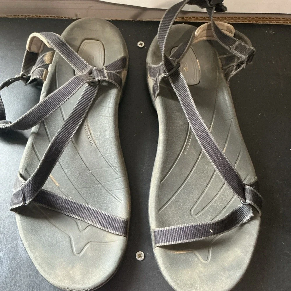 Teva Zirra Shoc Pad Black Ankle Strap Hiking Sandals Womens 10.25 Inch Insole